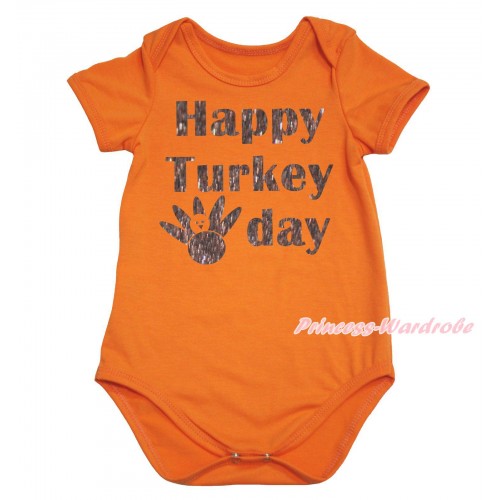 Thanksgiving Orange Baby Jumpsuit & Sparkle Happy Turkey Day Painting TH763
