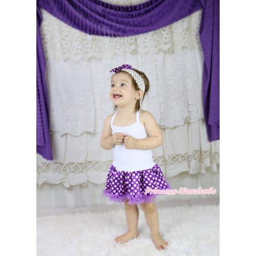 White Baby Halter Jumpsuit & Purple White Dots Pettiskirt JS5888