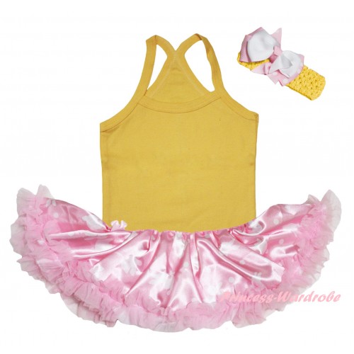Easter Yellow Baby Halter Jumpsuit & Light Pink Rabbit Pettiskirt JS6471
