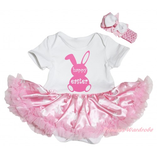 Easter White Baby Bodysuit Light Pink Pettiskirt & Pink Happy Easter Rabbit Painting JS6540