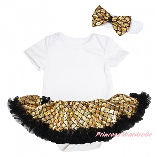 White Baby Jumpsuit Gold Scale Pettiskirt JS6562