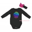 Easter Black Baby Jumpsuit & Sparkle Rainbow Easter Egg Painting & Black Headband Hot Pink Bow TH897
