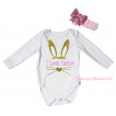 Easter White Baby Jumpsuit & Sparkle I Love Easter Painting & Pink Headband Bow TH909