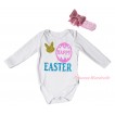 Easter White Baby Jumpsuit & Sparkle Happy Easter Painting & Pink Headband Bow TH911