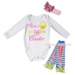 Easter White Baby Jumpsuit & Olivia's 1st Easter Painting & Pink Headband Bow & Yellow Ruffles Rabbit Leg Warmer Set TH930