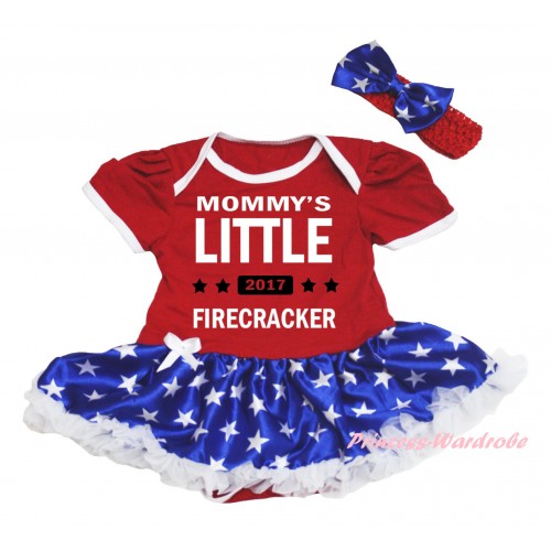 American's Birthday Red Baby Bodysuit Patriotic American Star Pettiskirt & Mommy's Little 2017 Firecracker Painting JS6580