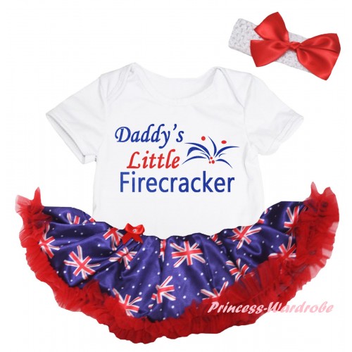 American's Birthday White Baby Bodysuit Jumpsuit Red Patriotic British Pettiskirt & Daddy's Little Firecracker Painting JS6588