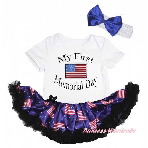 American's Birthday White Baby Bodysuit Jumpsuit Black Patriotic American Pettiskirt & My First America Memorial Day Painting JS6592
