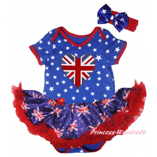American's Birthday Royal Blue White Star Baby Bodysuit Jumpsuit Red Patriotic British Pettiskirt & Patriotic British Heart Print JS6599