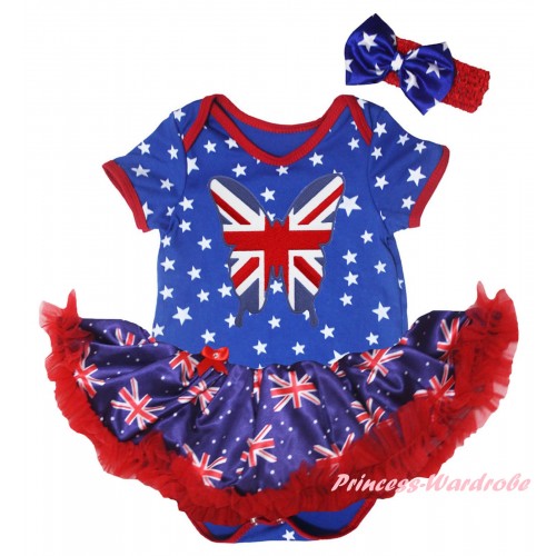 American's Birthday Royal Blue White Star Baby Bodysuit Jumpsuit Red Patriotic British Pettiskirt & Patriotic British Butterfly Print JS6600