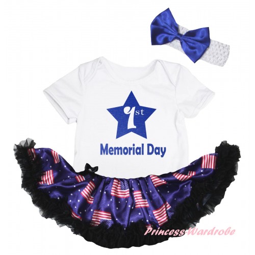 American's Birthday White Baby Bodysuit Jumpsuit Black Patriotic American Pettiskirt & Blue 1st Memorial Day Painting JS6623