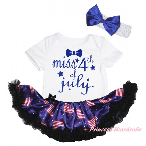 American's Birthday White Baby Bodysuit Jumpsuit Black Patriotic American Pettiskirt & Blue Miss 4th Of July Painting JS6624