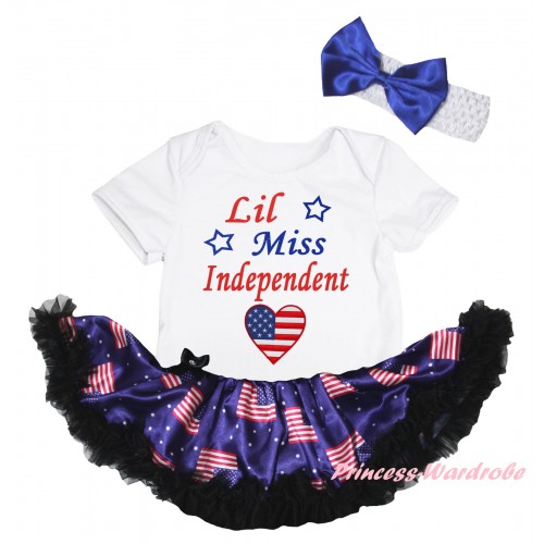 American's Birthday White Baby Bodysuit Jumpsuit Black Patriotic American Pettiskirt & Patriotic American Heart Lil Miss Independent Painting JS6626