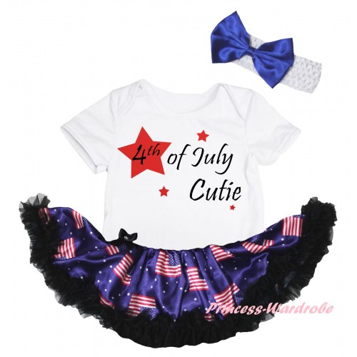 American's Birthday White Baby Bodysuit Jumpsuit Black Patriotic American Pettiskirt & 4th of July Cutie Painting JS6629