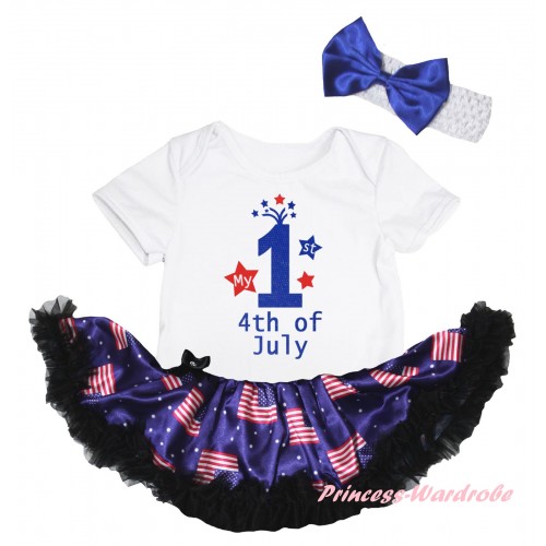 American's Birthday White Baby Bodysuit Jumpsuit Black Patriotic American Pettiskirt & My 1st 4th Of July Painting JS6631