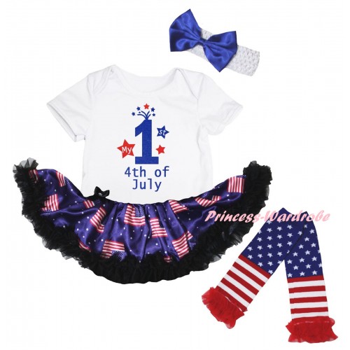 American's Birthday White Baby Bodysuit Jumpsuit Black Patriotic American Pettiskirt & My 1st 4th Of July Painting & Warmers Leggings JS6632