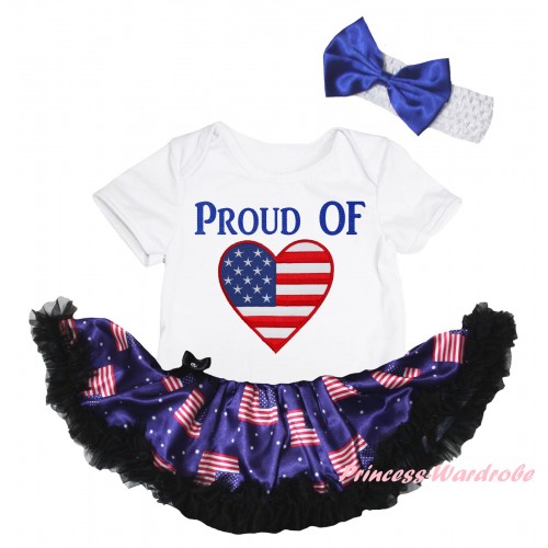 American's Birthday White Baby Bodysuit Jumpsuit Black Patriotic American Pettiskirt & PROUD OF American Heart Painting JS6634