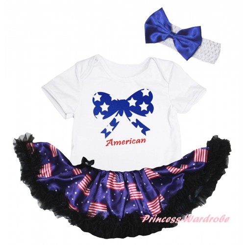 American's Birthday White Baby Bodysuit Jumpsuit Black Patriotic American Pettiskirt & Blue White Star Bow American Painting JS6636