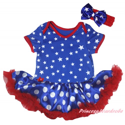 American's Birthday Royal Blue White Star Baby Bodysuit Jumpsuit Royal Blue White Dots Pettiskirt JS6638