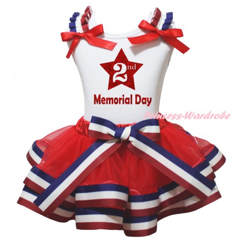 American's Birthday White Tank Top Red White Blue Striped Ruffles Red Bows & Sparkle Red 2nd Memorial Day Painting & Red White Blue Striped Trimmed Pettiskirt MG2963