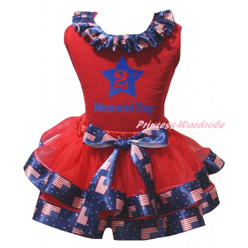 American's Birthday Red Pettitop Patriotic American Lacing & Red Patriotic American Trimmed Pettiskirt & Blue 2nd Memorial Day Painting MG2998