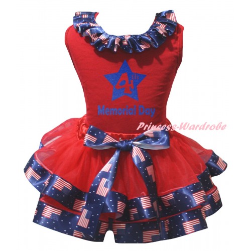 American's Birthday Red Pettitop Patriotic American Lacing & Red Patriotic American Trimmed Pettiskirt & Blue 4th Memorial Day Painting MG3000