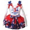 American's Birthday White Tank Top Royal Blue Ruffles Red Bows & Red Patriotic American Trimmed Pettiskirt & My 3rd Memorial Day Painting MG3009