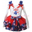 American's Birthday White Tank Top Royal Blue Ruffles Red Bows & Red Patriotic American Trimmed Pettiskirt & Name's First 4th Painting MG3017
