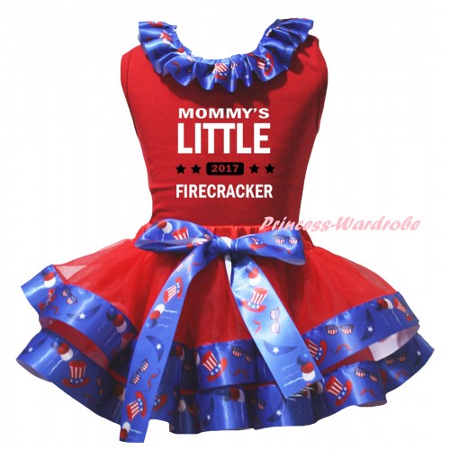 American's Birthday Red Pettitop US Hat Lacing & Red US Hat Trimmed Pettiskirt & Mommy's Little 2017 Firecracker Painting MG3041