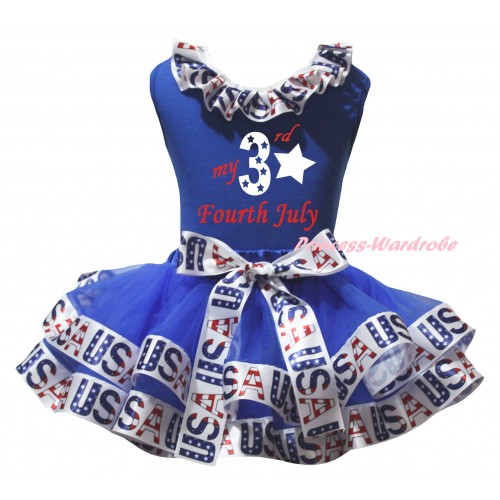 American's Birthday Blue Pettitop White USA Lacing & Blue White USA Trimmed Pettiskirt & My 3rd Fourth July Painting MG3060