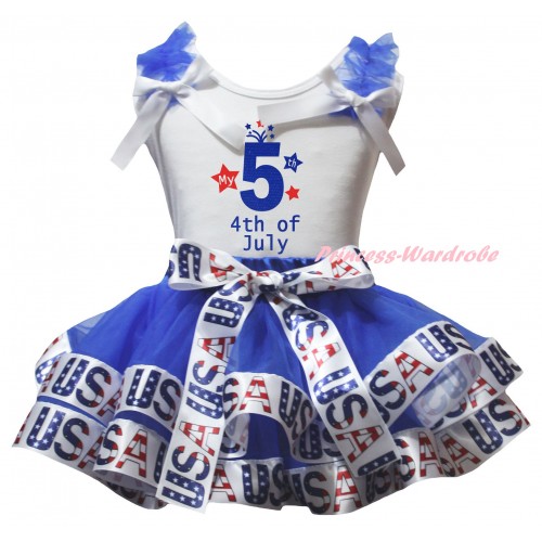 American's Birthday White Tank Top Blue Ruffles White Bows & Blue White USA Trimmed Pettiskirt & My 5th 4th Of July Painting MG3078