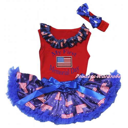 American's Birthday Red Baby Pettitop & Patriotic American Lacing & My First America Memorial Day Painting & Royal Blue Patriotic American Baby Pettiskirt NG2443