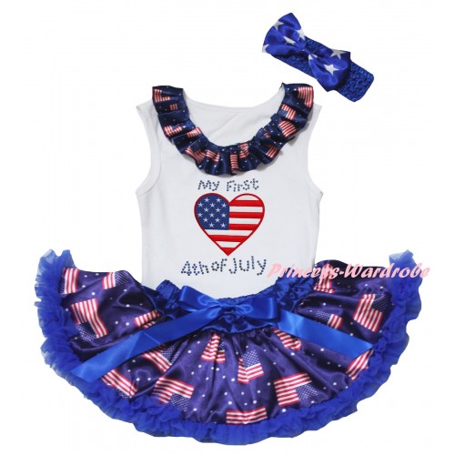 American's Birthday White Baby Pettitop & Patriotic American Lacing & Patriotic American Heart My 1st 4th of July Painting & Royal Blue Patriotic American Baby Pettiskirt NG2446