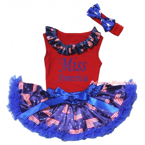 American's Birthday Red Baby Pettitop & Patriotic American Lacing & Blue Miss America Painting & Royal Blue Patriotic American Baby Pettiskirt NG2448