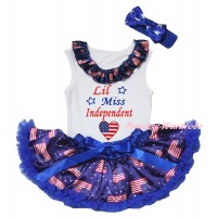 American's Birthday White Baby Pettitop & Patriotic American Lacing & Patriotic American Heart Lil Miss Independent Painting & Royal Blue Patriotic American Baby Pettiskirt NG2461