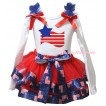 American's Birthday White Baby Top Royal Blue Ruffles Red Bows & Red Patriotic American Trimmed Newborn & Patriotic America Flag Painting NG2498