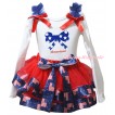 American's Birthday White Baby Top Royal Blue Ruffles Red Bows & Red Patriotic American Trimmed Newborn & Blue White Star Bow American Painting NG2503