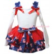 American's Birthday White Baby Top Royal Blue Ruffles Red Bows & Red Patriotic American Trimmed Newborn NG2506