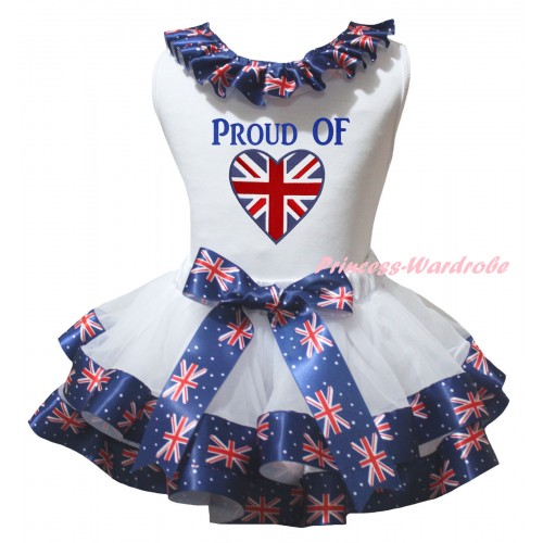American's Birthday White Baby Pettitop Patriotic British Lacing & White Patriotic British Trimmed Newborn & PROUD OF British Heart Painting NG2510