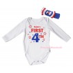 American's Birthday White Baby Jumpsuit & Name's First 4th Painting & Blue Headband Bow TH947