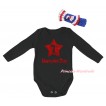 American's Birthday Black Baby Jumpsuit & Sparkle Red 1st Memorial Day Painting & Blue Headband Bow TH950
