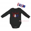American's Birthday Black Baby Jumpsuit & Sparkle Red Independent USA Print  & Blue Headband Bow TH955