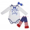 American's Birthday White Royal Blue Piping Baby Jumpsuit & Mr 4th Of July Painting & Headband & Warmers Leggings Set TH982
