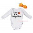 White Baby Jumpsuit & Baby's Name Basketball Painting & Orange Headband Bow TH1003