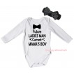White Baby Jumpsuit & Future Ladies Man Current Mama's Boy Painting & Black Headband Bow TH1014
