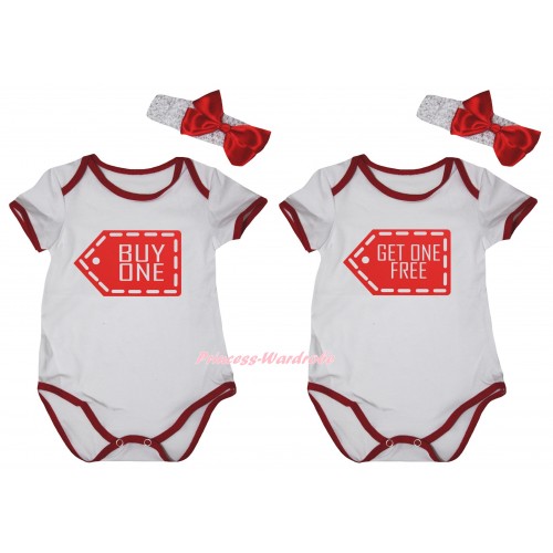 White Red Piping Baby Jumpsuit BUY ONE Painting & White Red Piping Baby Jumpsuit GET ONE FREE Painting Twin Set TH1039