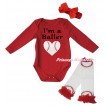 Red Baby Jumpsuit & I'm A Baller Baseball Heart Print & Red Headband Bow & Red Ruffles White Baseball Leg Warmer Set TH1040