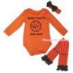 Orange Baby Jumpsuit & Daddy's Favorite Team Mate Painting & Orange Headband Black Bow & Black Ruffles Orange Basketball Leg Warmer Set TH1042