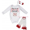 White Baby Jumpsuit & Cause I'm All About That Base Print & Red Headband White Bow & Red Ruffles White Baseball Leg Warmer Set TH1044