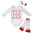 White Baby Jumpsuit & There's No Crying In Baseball Painting & Red Headband White Bow & Red Ruffles White Baseball Leg Warmer Set TH1045